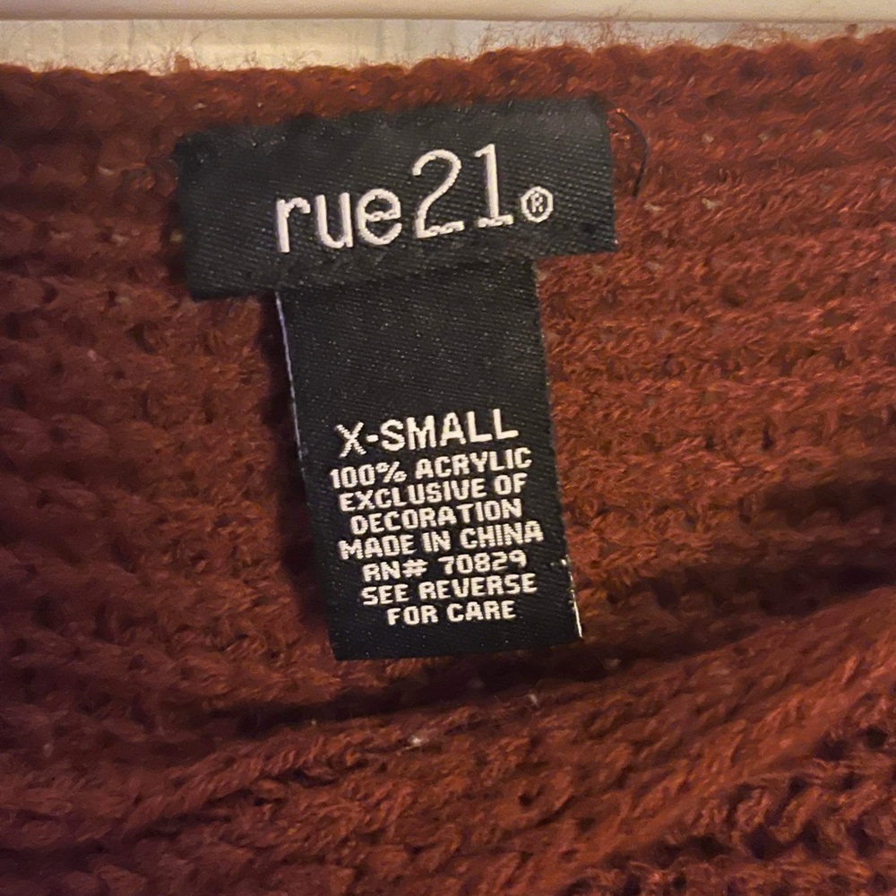 Rue 21 x small burgundy sweater with ribbon cuss cross down sleeves